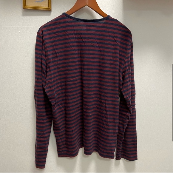 🍷H&M French Style Striped Button Henley Long-Sleeve Roll-Up // Merlot x Blue 🍷 - Picture 5 of 6